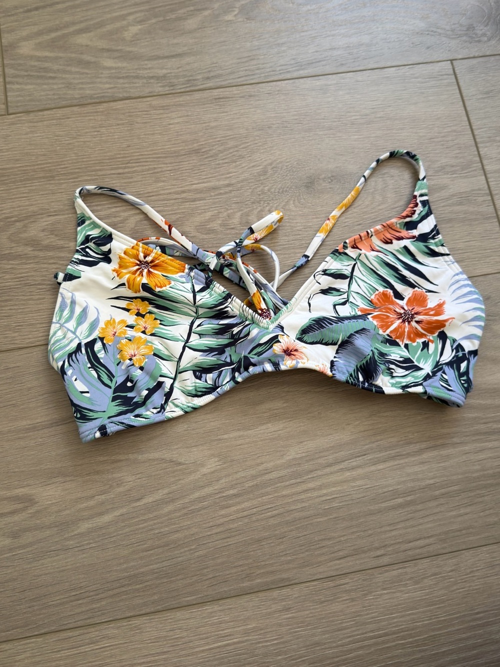 Roxy Floral Triangle Bikini Top - White, Orange & Green
